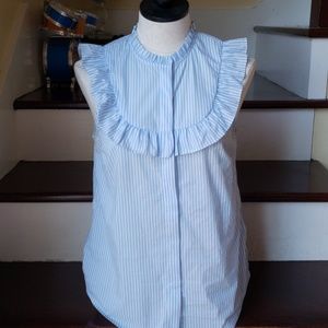 Pinstripe top with ruffled trim bib